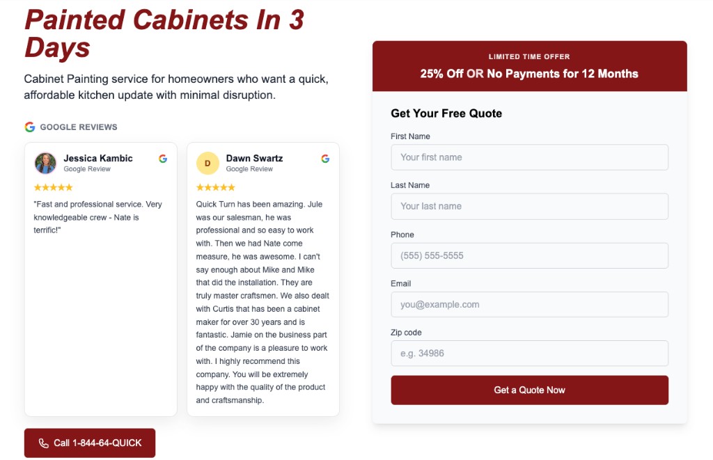QuickTurn Cabinets landing page